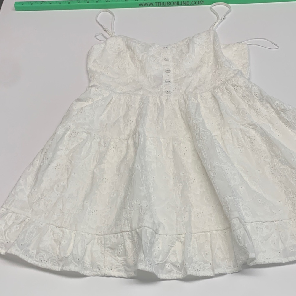 White Eyelet Spaghetti Strap Babydoll Dress - Picture 2 of 12